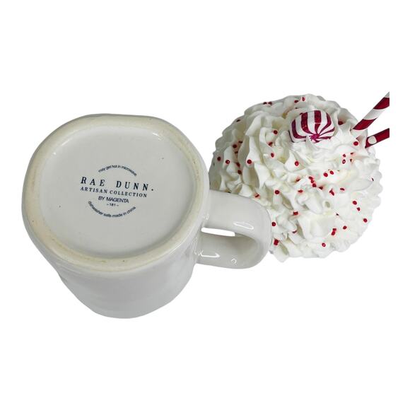 NEW Rae Dunn EGGNOG MUG Coffee Cup + Whip Cream & Straw Decor Topper LG 16oz - Picture 5 of 8